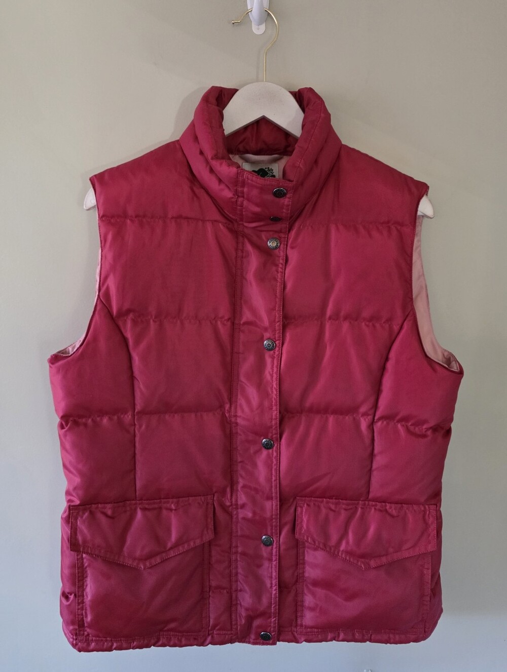 Roots L Vintage Raspberry Pink Duck Down-Filled Puffer Vest Gorpcore Utility
